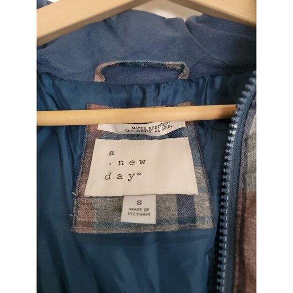 NWT A New Day Quilted Long Line Plaid Puffer Jacket - Picture 5 of 8